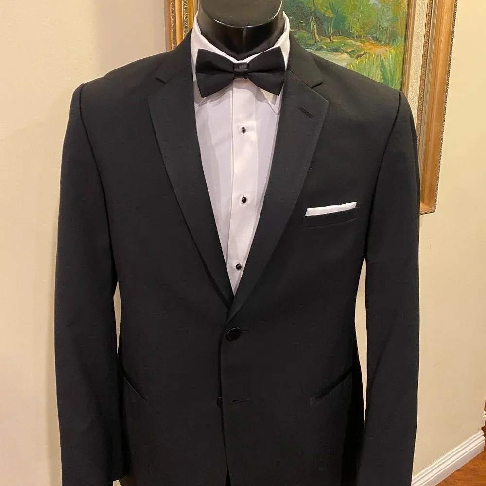 Jean Yves Mens Black Tuxedo Jacket Satin Peak Lapel Formal Blazer 34R